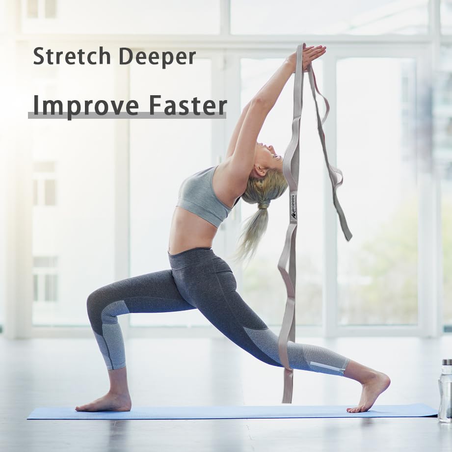 Stretching Strap Yoga Strap with Loops, Stretch Straps for Physical Therapy, Non-Elastic Exercise Strap for Pilates, Dance and Gymnastics with Workout Guide - color: Silver Gray