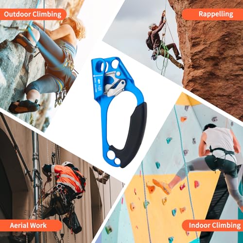 UIAA & CE Certified Hand Ascender Rock Climbing Tree Arborist Rappelling Gear Equipment Rope Clamp for 8~13MM Rope - color: Blue-Right