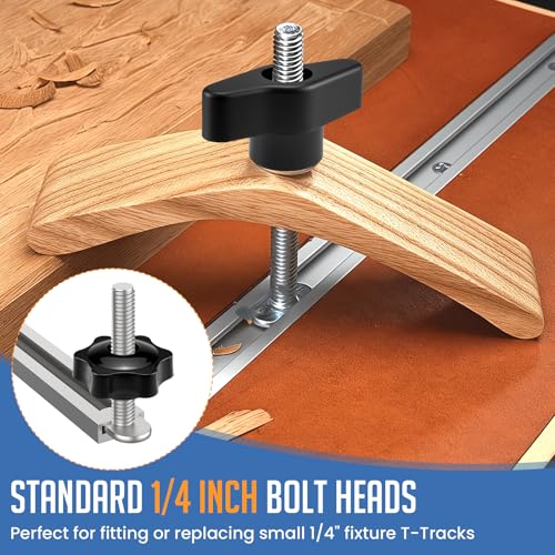 10 Sets 1/4"-20 T-Slot Fastener Kit | 1-1/4 Inch T Track Bolts with Star Knob Nuts | Heavy Duty Accessories | For Woodworking Fixture Installation - size: 1-1/4 Inch
