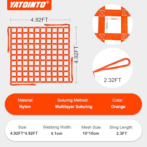 YATOINTO Cargo Lifting Net 4.92'x4.92', Lifting Net Straps for Hoist 1100lbs Load Capacity, Nylon Sling Hoisting Net 10-12CM Square Hole for Construction Rigging Moving Towing Hoisting Unloading
