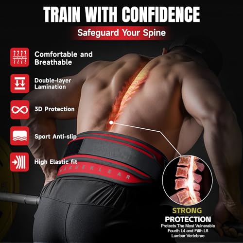MANUEKLEAR 2-in-1 Weightlifting Belt & Dip Belt with 36.7 IN Rope, Double-Layer Weight Lifting Belts, Powerlifting Gym Weighted Belt for Pull Up Squat - color: Vibrant Red, size: S(26-29in)