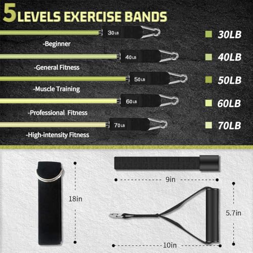 VEICK 10-150LBS Resistance Bands with Handles, Ankle Straps, Door Anchor | Accredited Lab Certified, 100% Natural Latex, Versatile for Yoga, Pilates, Strength, Home Gym - color: Army Green, style: 30-250LBS