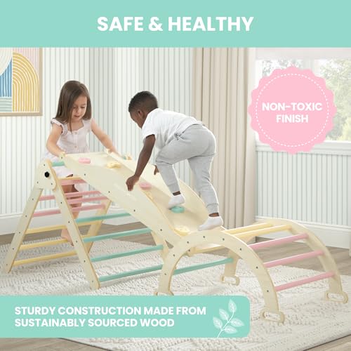 Delta Children Lil’ Climber Gym - Indoor Climbing Gym/Jungle Gym for Kids - Montessori Toy with Reversible Arch/Rocking Chair, Reversible Rock Wall/Slide Ramp and Pikler Triangle - for Toddlers 3+