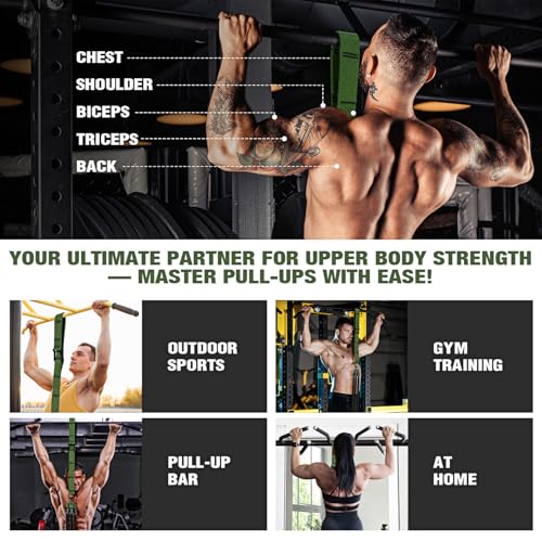 KUTIZE Pull Up Assistance Bands, Pull Up Bar Resistance Bands, Pull Up Bands for Enhanced Strength Training, Muscle Training, 3 Heavy-Duty Adjustable Pull Up Assist Strap & Comfortable Foot Strap - style: Army Green