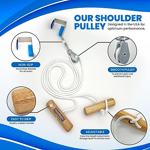 RangeMaster Econo Ranger Shoulder Pulley │ Physical Therapy Exercises │ Aids in Recovery and Rehabilitation │ Increases Mobility │ Wooden Handles for Comfort │ Metal Bracket Door Attachment - color: White