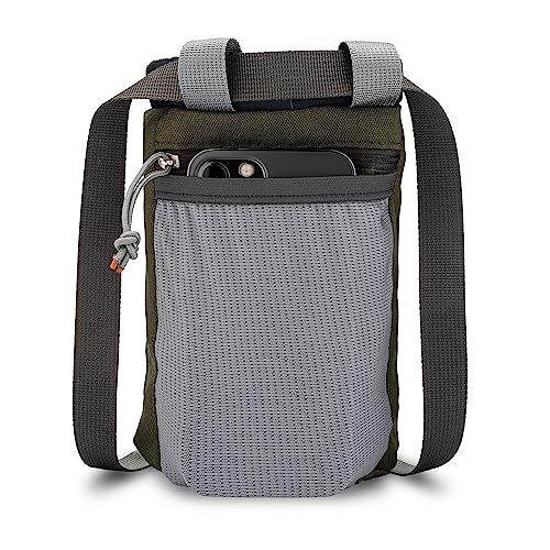 Classic Chalk Bag for Rock Climbing, Bouldering Chalk Bag Bucket with Quick-Clip Belt, Zippered Pockets and Pouch - Perfect Indoor/Outdoor Rock Climbing Gear Equipment - color: Olive Green