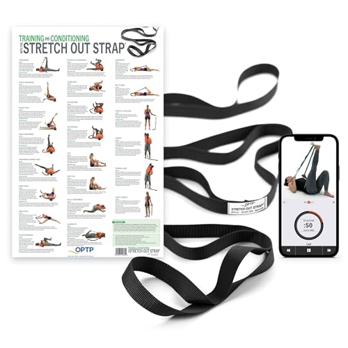 OPTP The Original Stretch Out Strap XL with Exercise Poster, USA Made | Extra-Long stretching strap, Stretch Out Strap for physical therapy, yoga stretching strap for knee therapy, 7'5" long, nylon