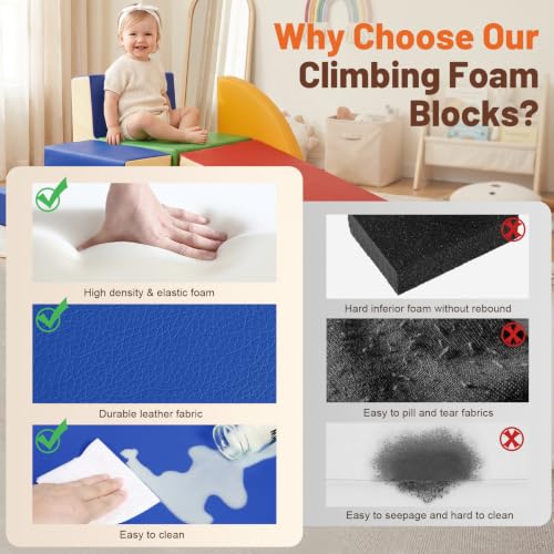 TODIBY 6-Piece Soft PU Leather Toddlers Climbing Toys, Baby Foam Climbing Blocks for Toddlers, Foam Play Gym Climber Structures for Toddler 3, Indoor Climb and Crawl Activity Play Set - style: Classic