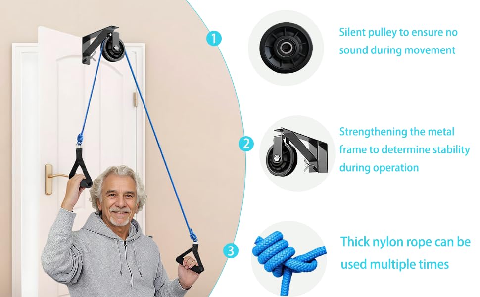 Over The Door Shoulder Pulley for Physical Therapy & Rehab | Adjustable Metal Door Clamp, Silent Large Pulley, For Home Use, Exercise Pulley for Recovery Stretching at Home, Handles