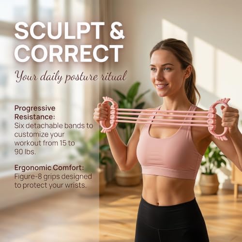 Kisangel Figure 8 Resistance Bands with Handles, Arm Back Shoulder Exercise Rope Home Gym Equipment for Women Shoulder Neck Stretching Yoga Fitness 15-90LBS