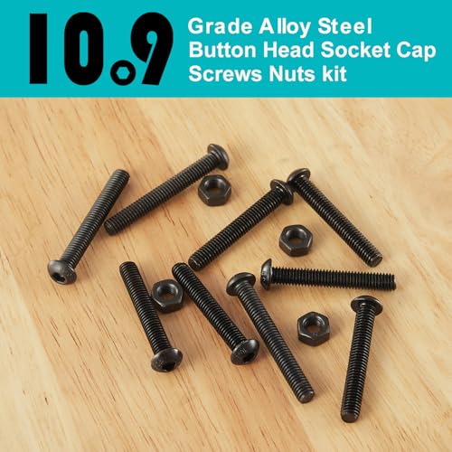 M5 x 10mm 20mm 30mm 40mm Button Head Socket Cap Screws Bolts and Nuts, 10.9 Grade Alloy Steel, Black Oxide Finish, Metric Allen Hex Drive, Fully Thread, Assortment Kit 80PCS - size: Button M5x10-40mm+Nuts