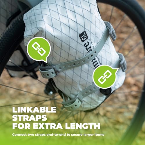 2-Pack Stiff TPU Utility Straps, 80kgf for Bike Moto Ski | 8-Figure Lock, 360° Wrap, Rigid TPU,-40~140°F, Connectable, Grey - color: Olive green