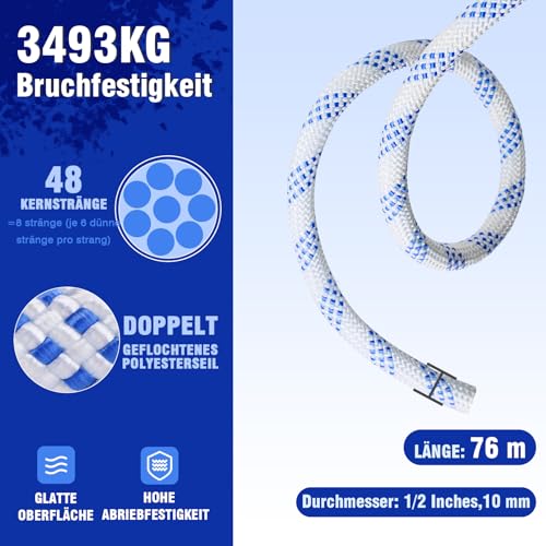 Double Block and Tackle Pulley System with 250Ft x 2/5'' Rope Pulley 6700 LB(30KN) Breaking Strength, 4:1 Lifting Power Sheave Pulley Hoist System for Garage, Attic Heavy Lifting - size: 2/5" x 250ft