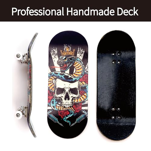 36mm Pro Fingerboard with Wooden Finger Skateboard Deck Upgraded Finger Board Trucks Street Shape Bearing Wheels (Skull) - color: Skull
