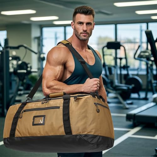 TUGUAN 100L Extra Large Travel Duffle Bag Backpack for Men, 3 in 1 Sports Duffel Bags W/Adjustable Shoulder Strap & Dividers Gym Equipment/Gear Weekend Overnight Bag for Trip Camping Hiking, XL Brown - color: Brown