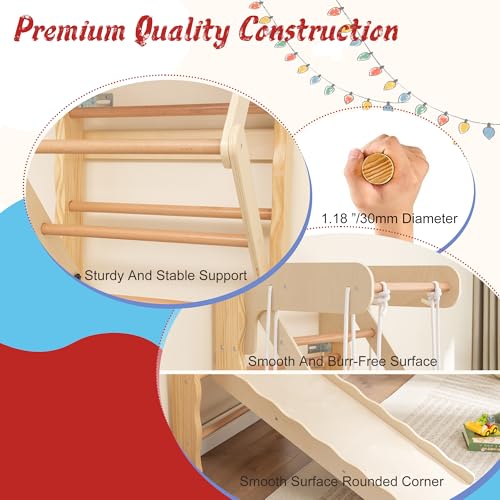 Wooden Indoor Jungle Gym 6-in-1 Playground Climbing Toys for Kids Ages 2-6, Climbing Playset Wall Ladder, Pull-Up Bar, Rope Ladder, and Gymnastic Rings, Supports 242 lbs (6-in-1) - size: 6-in-1