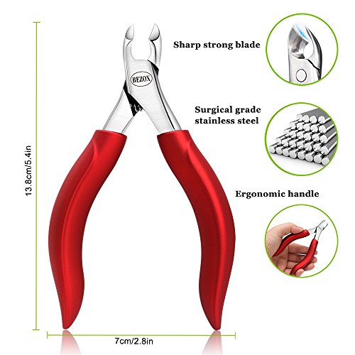 BEZOX Toenail Clippers for Thick Nails - Precision Thick Finger Nail Clipper Adult, Comfort Grip Nail Cutter, Ergonomic Long Handle Large Toe Nail Clippers - color: Champagne Red