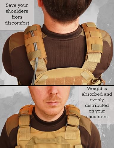 Shoulder Strap Pad for Optimal Weight Distribution, Plate Carrier Shoulder Pads with Velcro, Backpack Strap Pads, Shoulder Strap Cushion for Tactical and Weighted Vests, Body Armor, Waist Belts - color: Khaki