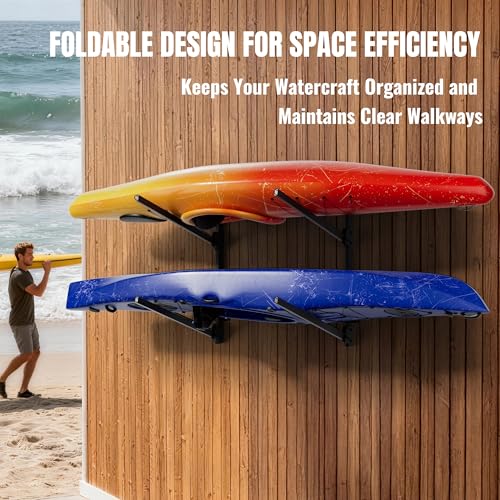 2-Tier Foldable Kayak Wall Mount Rack | Space-Saving Swing-Away Design - Heavy Duty Thickened Steel Storage Hanger for Kayaks, Canoes, 304 Stainless Steel Screw - size: Folding Wall Mount for 2 kayaks-H31.5"