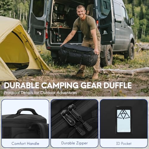 Haimont Heavy Duty Convertible Travel Duffel Backpack, Black, 60L | Shoe Compartment, Water-Resistant Tarpaulin, Wide U-Shaped Opening - color: Black, size: 60L