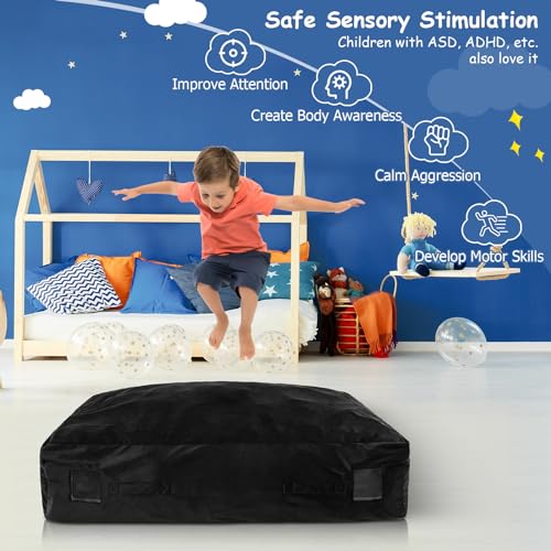 Goplus Crash Pad, (4.75x4.75ft/ 4x3ft) Sensory Mat with Foam Blocks and Washable Velvet Cover for Kids and Adults Play, Therapy, Jump, Relax - color: 48"x36",Black