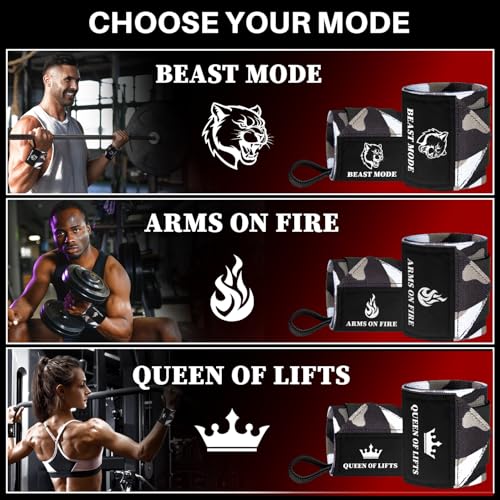 TECEUM Elastic Cotton Weightlifting Wrist Wraps with Thumb Loops, 1 Pair - color: Black Camo, style: 18" – Arms on Fire