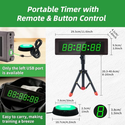 Gym Timer Clock with Remote Control & Push Button,7 RGB Color, Programmable Interval Timer, Countdown/Up Stopwatch,Wall Clock for Home Gym Garage,Portable Training Accessories(Battery+Stand) - style: battery+stand