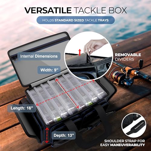 Reaction Tackle Saltwater Fishing Tackle Bags, Water Resistant 1000D PVC Tackle Box Bag with Removable Dividers, Fits 3600 and 3700 Trays, Large - size: Large Bag