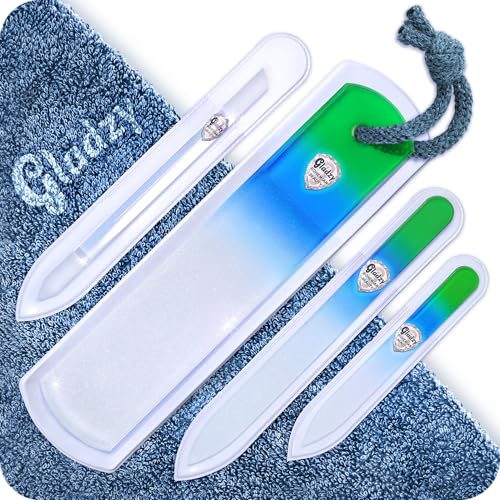 GLADZY Genuine Czech Glass Nail File Set - Callus Remover Foot Rasp, Cuticle Pusher Manicure Stick, Double Sided Etched Different Grit Surface, Professional Nail Care Tool, Made in EU - color: All-in-one Set- Green Aqua