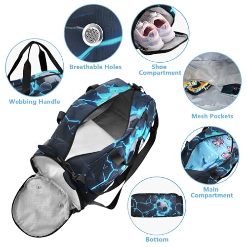 Kids Sports Duffel Bag for Boys & Girls - Soccer Cracked Wall 100% Polyester Gym Bag with Separate Shoe Compartment, Adjustable Shoulder Strap, Compact Travel & Workout Gear Bag - color: Soccer Cracked Wall