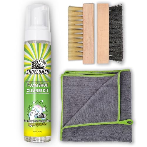 Shoe Cleaner Sneakers,8.5oz Shoe Cleaning Kit with 2 Brush,Shoe Cleaning Removes Dirt and Stain for White Shoes, - style: With Microfiber Towel