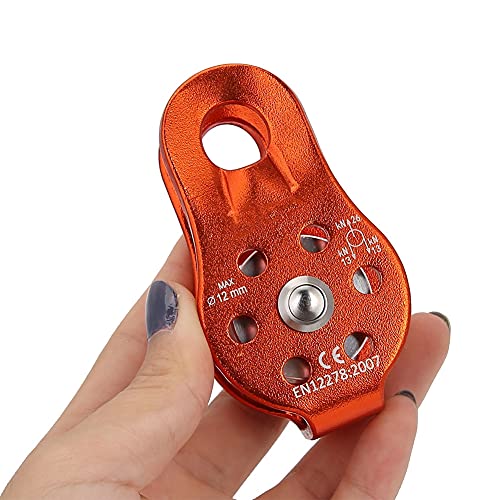 Qiilu Climbing Pulley, 26KN Aluminium Alloy Heavy Duty Single Swivel Rope Pulley Block for 12mm Rope (Orange)