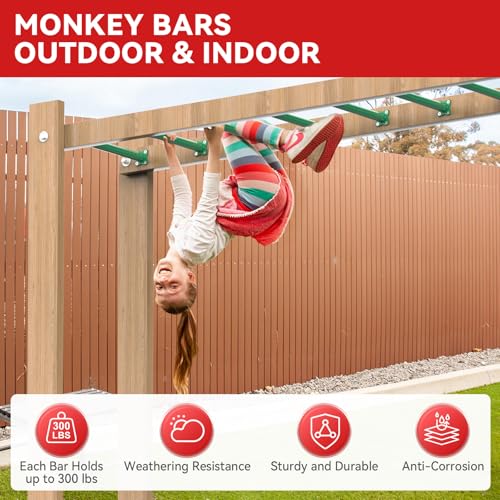 16.5 Inch Monkey Bars Kit Monkey Bar Ladder Rungs (Green, 12 Pcs) | Indoor Outdoor Metal Monkey Bars for Backyard - color: Green