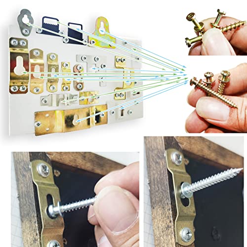 Picture Hanging Kit, Bear Claw Screw Hangers for Wall, 40 | Double-headed bear claw screw hooks for drywall & wood studs. Fit keyholes, D-rings, sawtooth & wire (40, Silver Mix Size) - style: Silver Mix Size