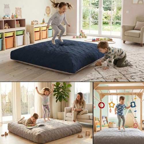Matini Home 60" X 60" - Gymnastics Crash Pad with Cover Foam Blocks for Adults, Ideal Equipment to Jump, Train or Relax - Dark Blue Pattern - color: Dark Blue Pattern 60" X 60"