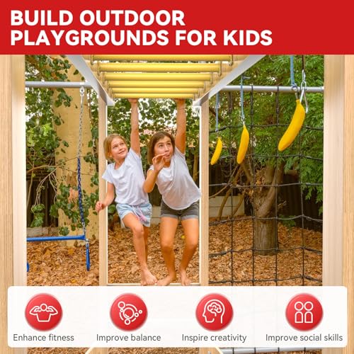 16.5 Inch Monkey Bars Kit Monkey Bar Ladder Rungs (Yellow, 12 Pcs) | Indoor Outdoor Metal Monkey Bars for Backyard - color: Yellow