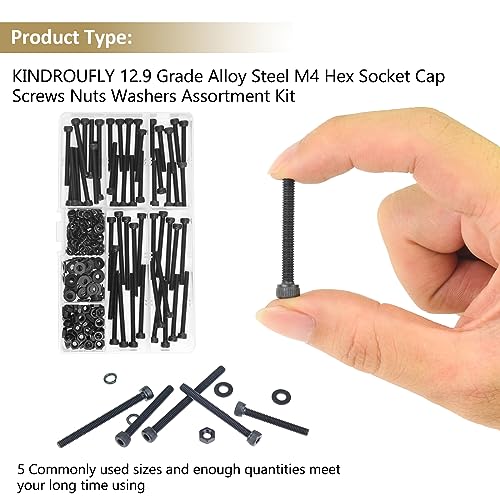 202 Pieces Black M4 x 30/35 /40/45 /50 mm Hex Socket Head Cap Screws Nuts Washers Assortment Kit, 12.9 Grade Alloy Steel - size: M4 x 30/35/40/45/50mm, style: Socket Head