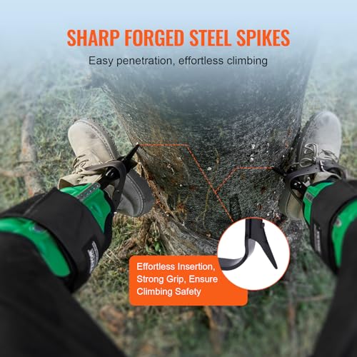 VEVOR Tree Climbing Spikes, 1 Pair Height-Adjustable Climbing Spurs, 350lbs Load Capacity Tree Climbing Gear with Straps, Arborist Equipment for Climbers, Hunting, Fruit Picking - color: Green (Upgraded)