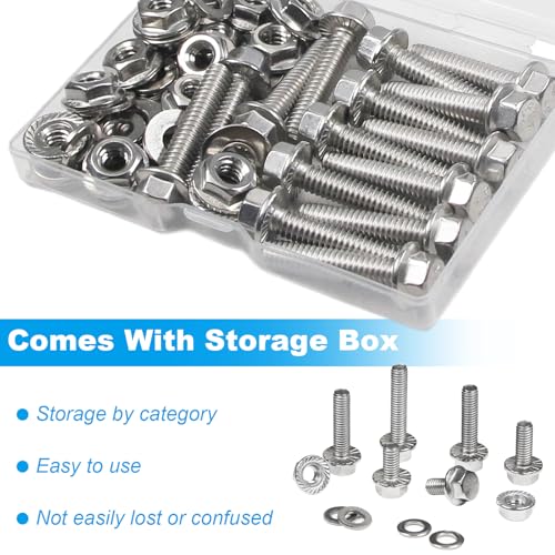 15 Sets 1/4-20 x 1 Flanged Hex Head Bolts Kits, 1/4-20 Flange Hexagon Screws and Nuts,Flat & Spring Lock Washers, 304 Stainless Steel 18-8,Fully Threaded - size: 1/4-20 x 1"