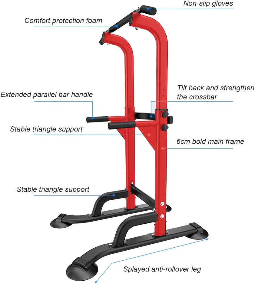 SogesHome Multi-Function Power Tower Pull Up Bar Dip Station for Home Gym | Height Adjustable PullUp Dip Stand, Full Body Strength Training Equipment, Fitness Workout for Push Ups Dips, 330LB Capacity - color: Red