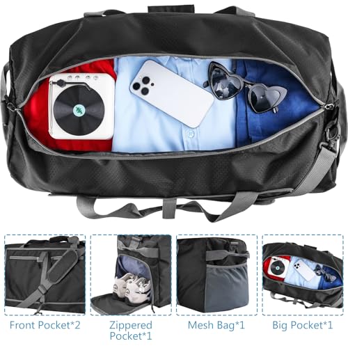 60L Duffle Bag with Shoes Compartment - Foldable&Large Capacity Travel Duffel Bags, Lightweight & Water-Resistant Gym Bag - Black - color: 60L-Black