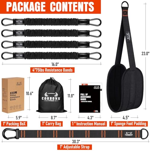 Pull Up Assistance Bands, 300lbs Heavy Duty Resistance Bands for Pull Ups with Adjustable Height, Fabric Feet Rest & Knee Support, Strength Training Pull Up Bar Assist Bands for Home Gym Workouts