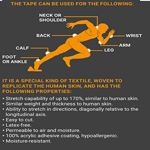 JB Tape Kinesiology Tape, Black, 80 Precut 10-Inch Strips, 4 Rolls | Elastic, Latex-Free, Water Resistant, Athletic Muscle & Joint Support - color: Black Jet