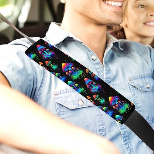 2 Pack Mushroom Graffiti Car Seat Straps Shoulder Pads Universal Fit Neck Strap Covers for Adults and Children, All Vehicles, Pressure Relief - color: Pattern 591