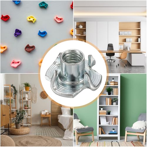 HARFINGTON M6x9mm T-Nuts 4 Pronged Tee Nut 0.69" x 0.35" Fully Thread Carbon Steel Inserts for Wood, Rock Climbing Holds, Cabinetry, Furniture 100pcs - size: M6x9mm, 17.5mm