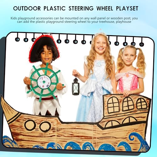 Kids Playground Accessories Outdoor Plastic Steering Wheel Playset Pirate Ship Wheel for Playhouse Garden Backyard Tree House - color: Green Set 1