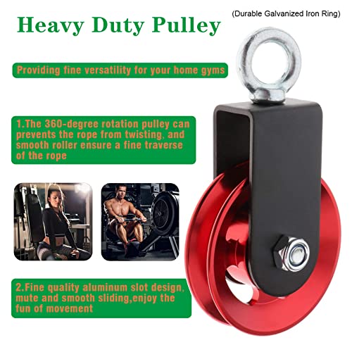 Heavy Duty Lightweight Aluminum Cable Pulleys with Hanging Strap Kit,Snatch Block Pulley Wheel for Home Gyms LAT Pulley System DIY Attachment Home Accessories(Red 2 Pack) - color: Red