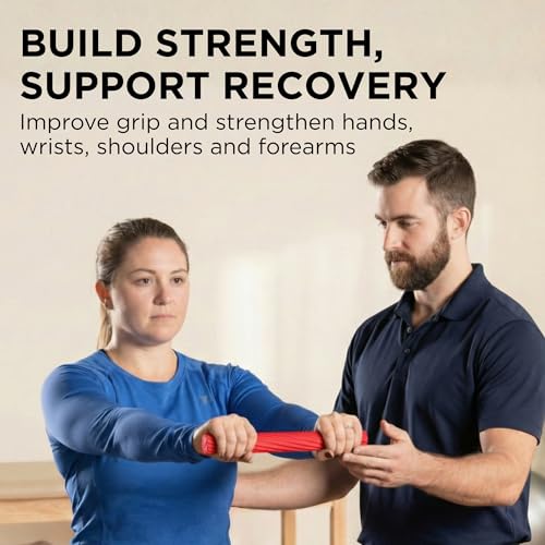 THERABAND FlexBar Resistance Bar, Physical Therapy, Flex, Elbow, Wrist, Red | Flex therapy bar for physical therapy, wrist and forearm exercise, with non slip grip and compact design - color: Red - Light, style: New Version