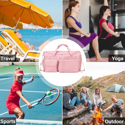 MAXTOP Gym Bag for Women Men Travel Duffle Bag Large Capacity Carry On Weekender Overnight Bag With Shoe Compartment Gym Tote Dry Wet Separation Duffel Bag for Travel - color: All Pink, style: Gym Bag