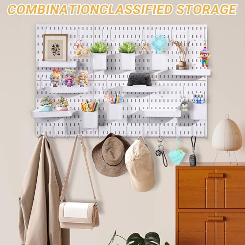 6-Pack PegBoard Wall Organizer, 11"X11" PegBoard, Include 48 Pcs Peg Board Accessories, Multi-Surface Storage Solution For Room, Office, Kitchen, bathroom